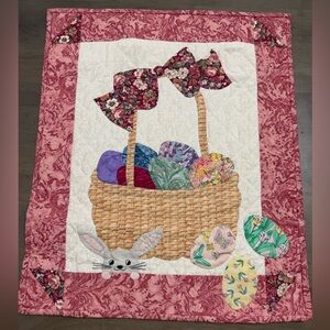 Easter Spring Bunny Hand Appliqué Quilted Wall hanging  17” x 20” Basket w Eggs